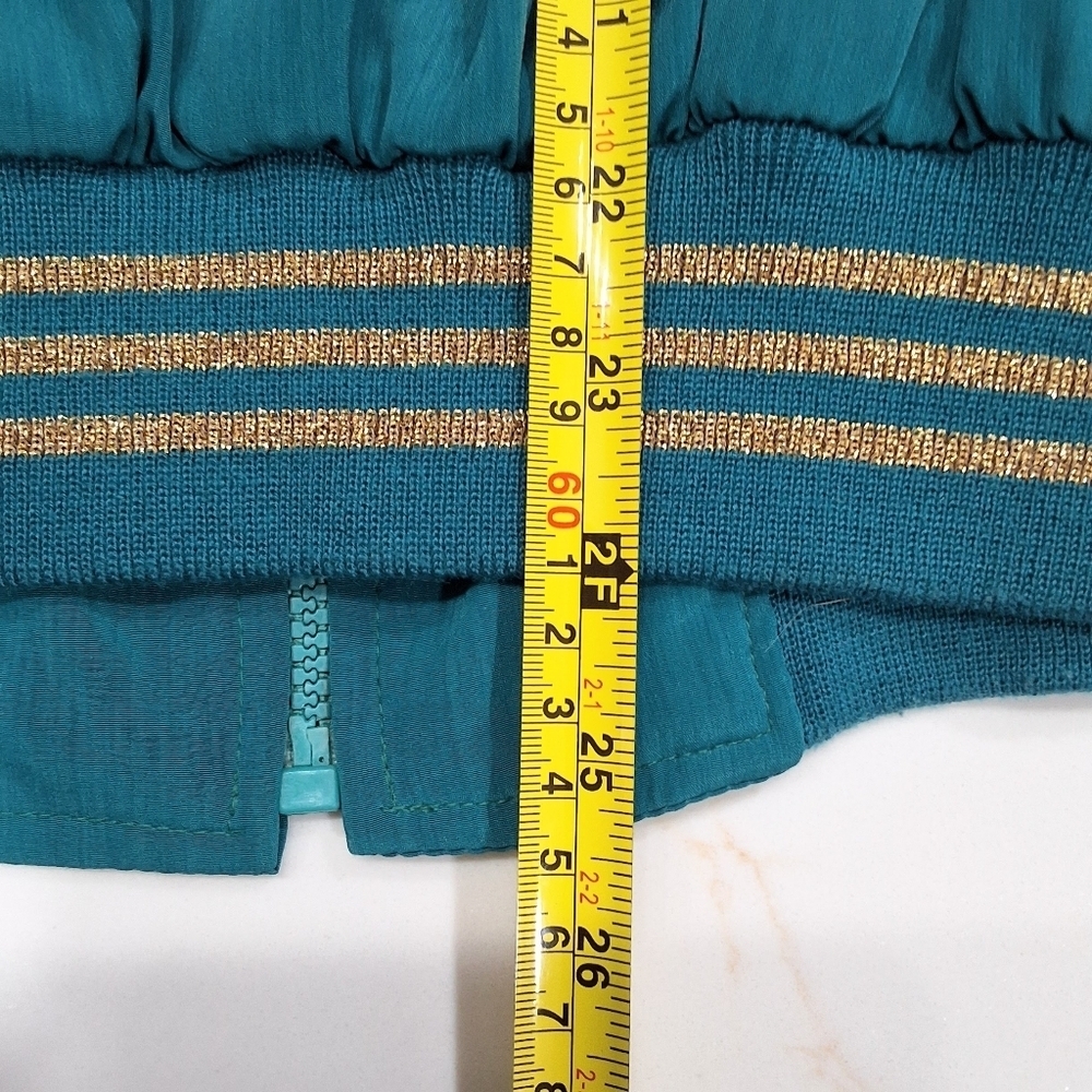 Mighty~VTG 80s Women's Bomber Jacket~Bold Teal Blue~Embroidered Gold~Eclectic - Picture 5 of 6